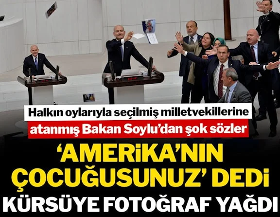 Bakan Soylu, ‘Amerika’nın çocuklarısınız’ dedi, CHP’liler fotoğraf fırlattı