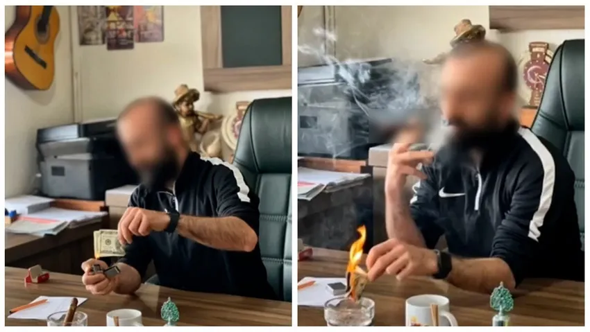 Afyon’da vurgun yapan çetenin lideri dolarları ateşe verip purosunu yakmış