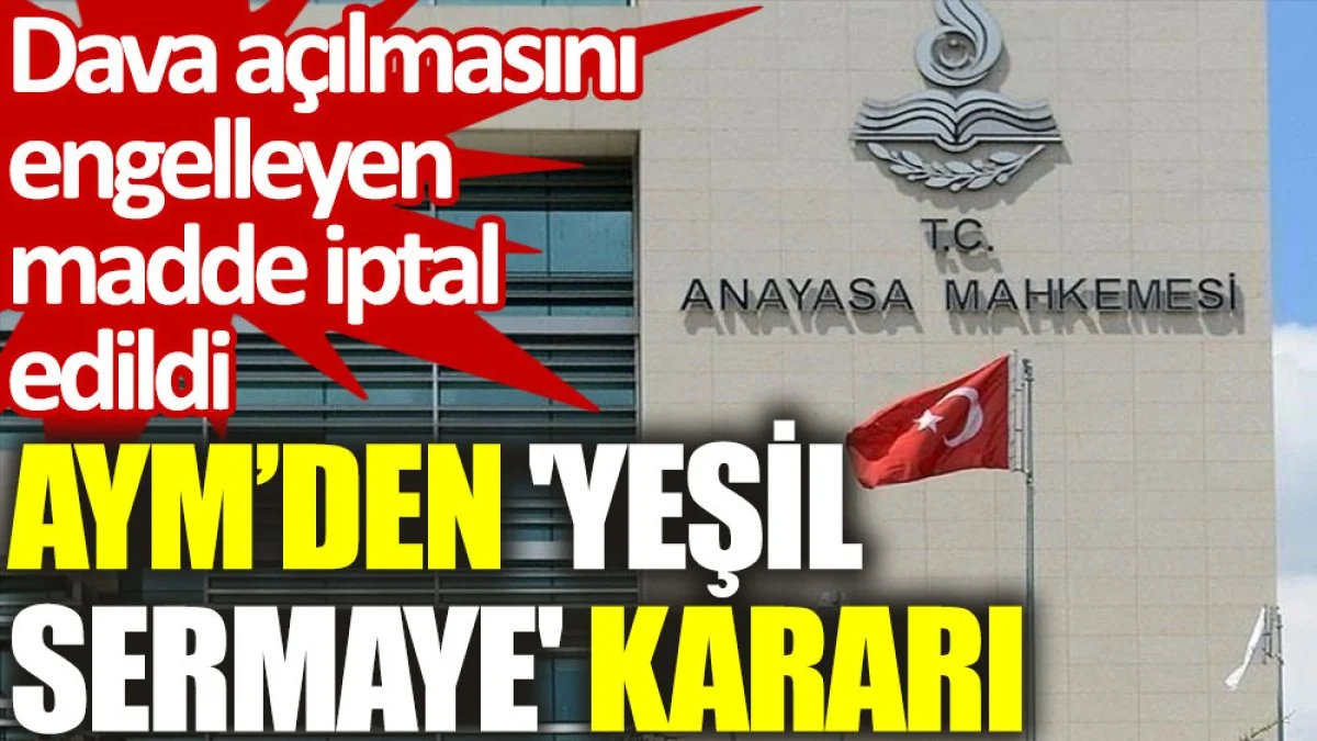 AYM’den 'yeşil sermaye' kararı: Dava açılmasını engelleyen madde iptal edildi